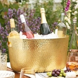 Luxurious Gold-Finish Hammered-Metal Beverage Tub by Twine