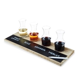 Wooden Wine Flight Board Set w/ Chalkboard and 4 Glass Carafes by True