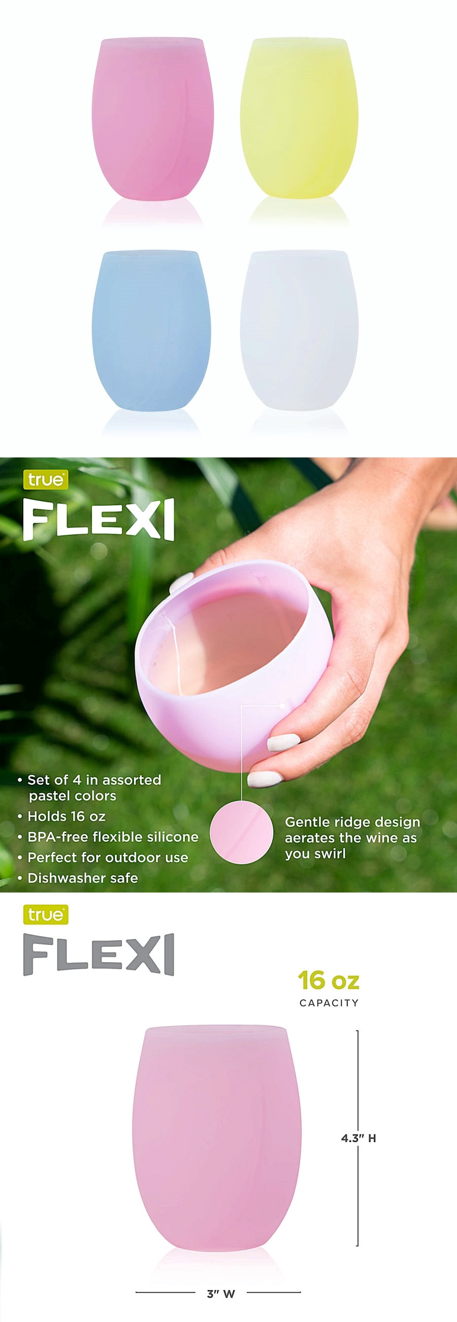 Flexi Aerating Silicone Wine Cups in Assorted Colors by True (Set of 4)
