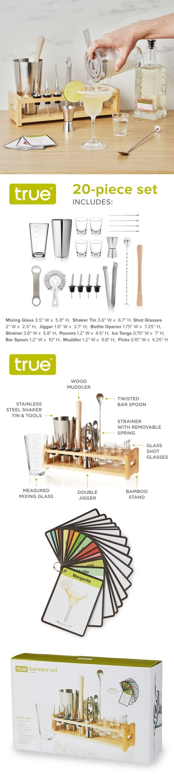 Mixologist's 20-Piece Professional-Grade Barware Set by True