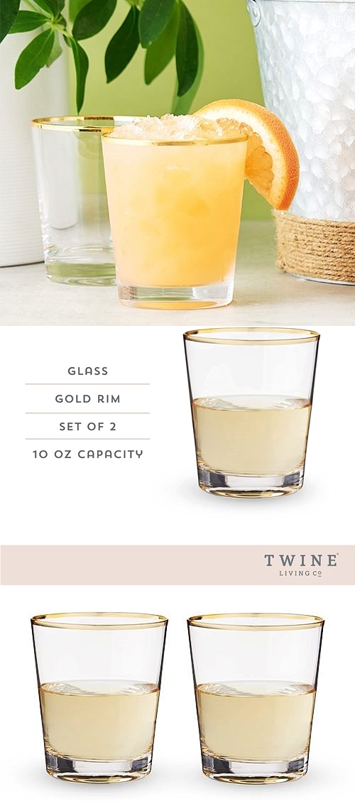 "Gilded" Gold-Rimmed 10oz Glass Tumblers by Twine (Set of 2)