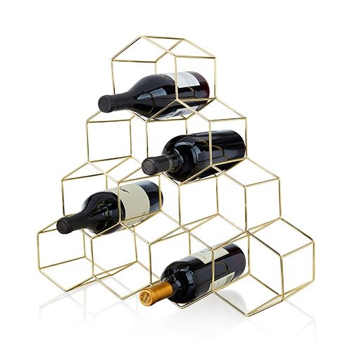 10-Bottle Gold-Plated Geometric Honeycomb Design Wine Rack by VISKI