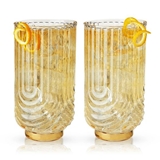 Gatsby Art Deco Gold-Plated 15oz Highball Glasses by VISKI (Set of 2)