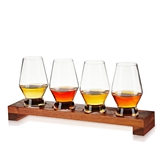 Spirits Flight Set with Acacia Wood Board & 4 Tasting Glasses by VISKI