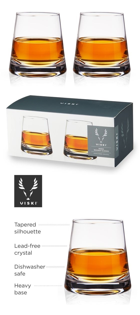 Burke: Lead-Free Crystal Tapered Whiskey Glasses by VISKI (Set of 2)