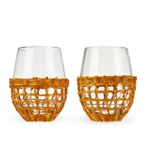 Seagrass-Wrapped 'Island' Stemless Wine Glasses by Twine (Set of 2)