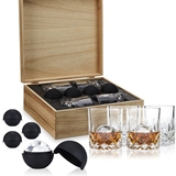 Crystal Liquor Glasses and Ice Spheres Gift-Set in Wooden Box by VISKI