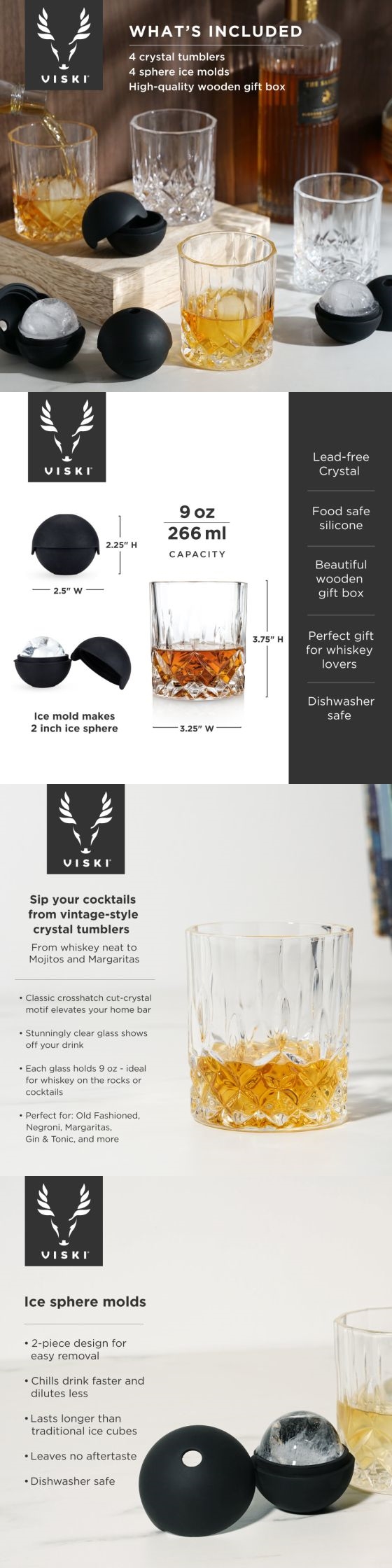 Viski Liquor Glass and Ice Sphere Box Set