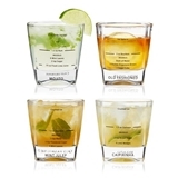 Budding Mixologist's Cocktail Recipe Rocks Glasses by True (Set of 4)