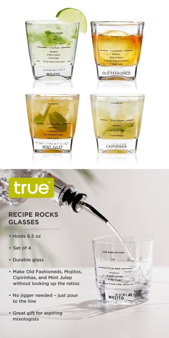Budding Mixologist's Cocktail Recipe Rocks Glasses by True (Set of 4)