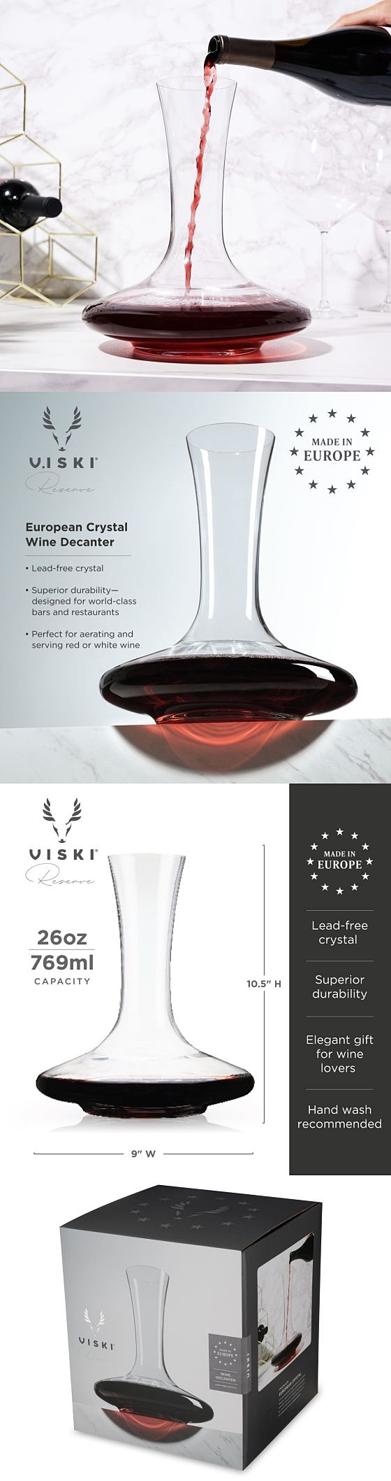 Reserve European-Crystal 26oz Contemporary Wine Decanter by VISKI