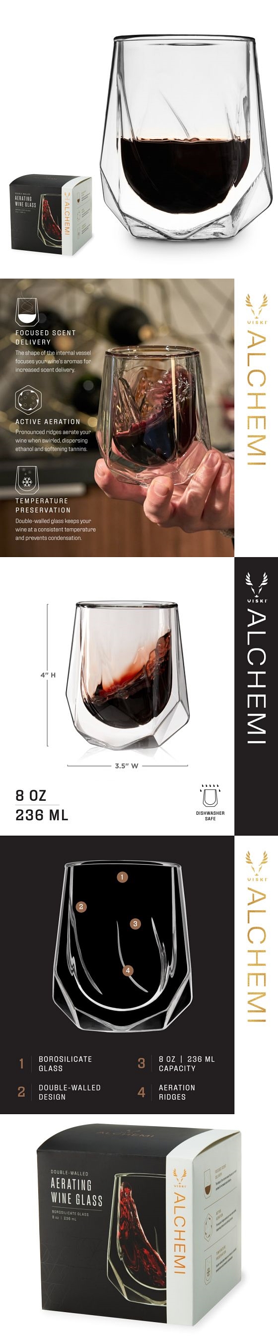 Alchemi Double-Walled Aerating Wine Tasting Glass by VISKI
