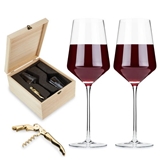 Crystal Wine Glasses & Gold-Plated Corkscrew in Wood Gift Box by VISKI