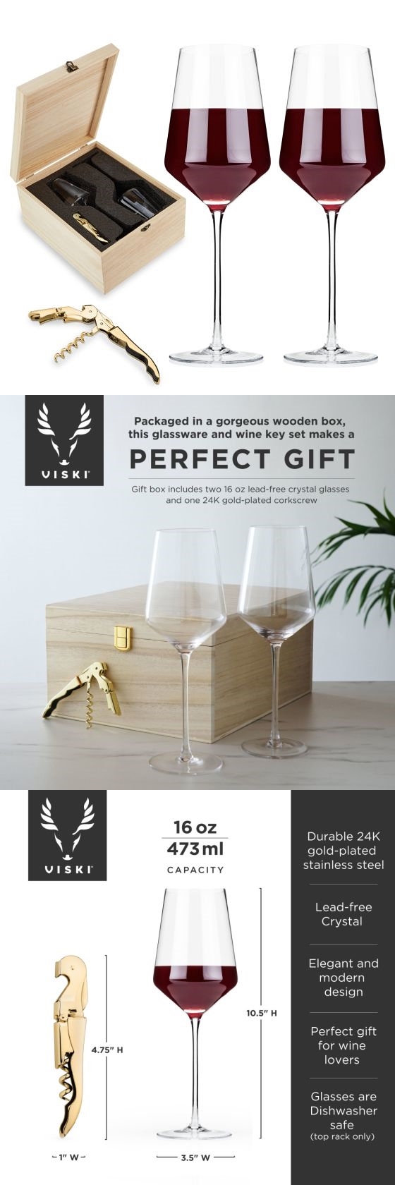 Viski Wine Glass & Corkscrew Gift Box