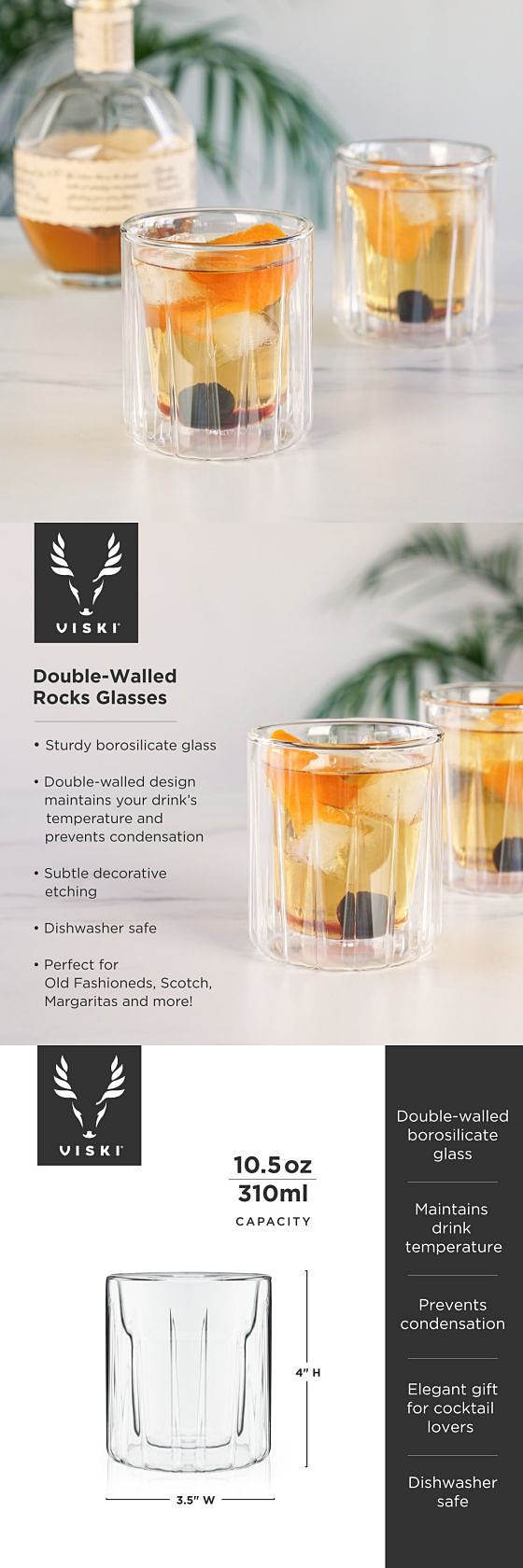 Double-Walled Borosilicate Rocks Glasses by VISKI (Set of 2)