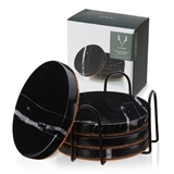 Cork-Backed Black Marble Coasters with Metal Stand by VISKI (Set of 4)