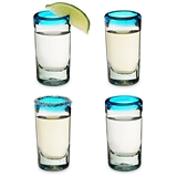 Segunda Vida Blue-Rimmed 1oz Shot Glasses by Twine Living (Set of 4)