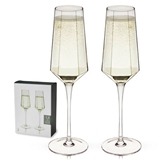 Seneca Faceted Diamond Stemmed Champagne Flutes by VISKI (Set of 2)