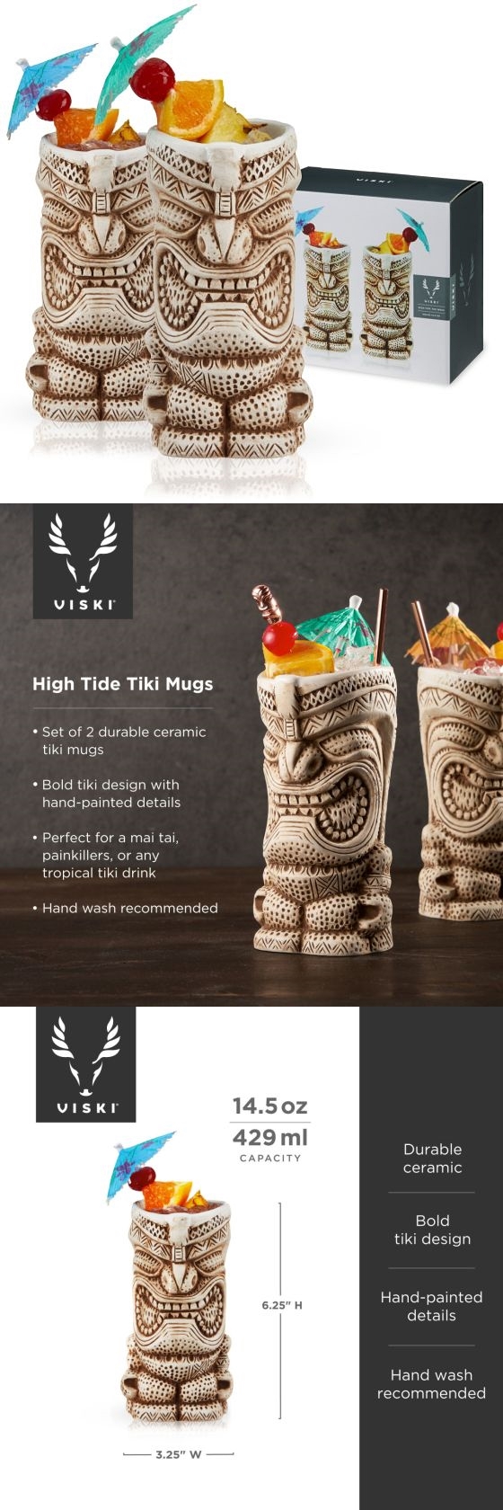"High Tide" Ceramic Tiki Mugs by VISKI (Set of 2)