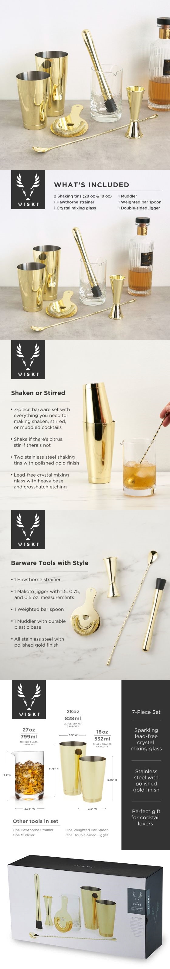 Gold-Plated Professional-Grade 7-Piece Bar Essentials Set by VISKI