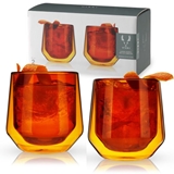 Double-Walled Aurora Tumblers in Amber Glass by VISKI (Set of 2)