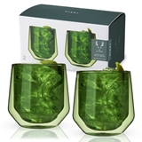 Double-Walled Aurora Tumblers in Green Glass by VISKI (Set of 2)