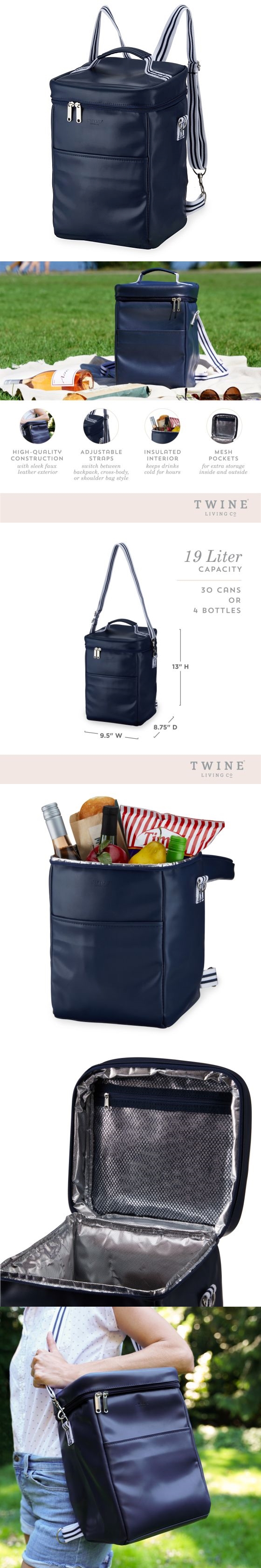 Faux-Leather Cooler Backpack in Navy with Adjustable Straps by Twine