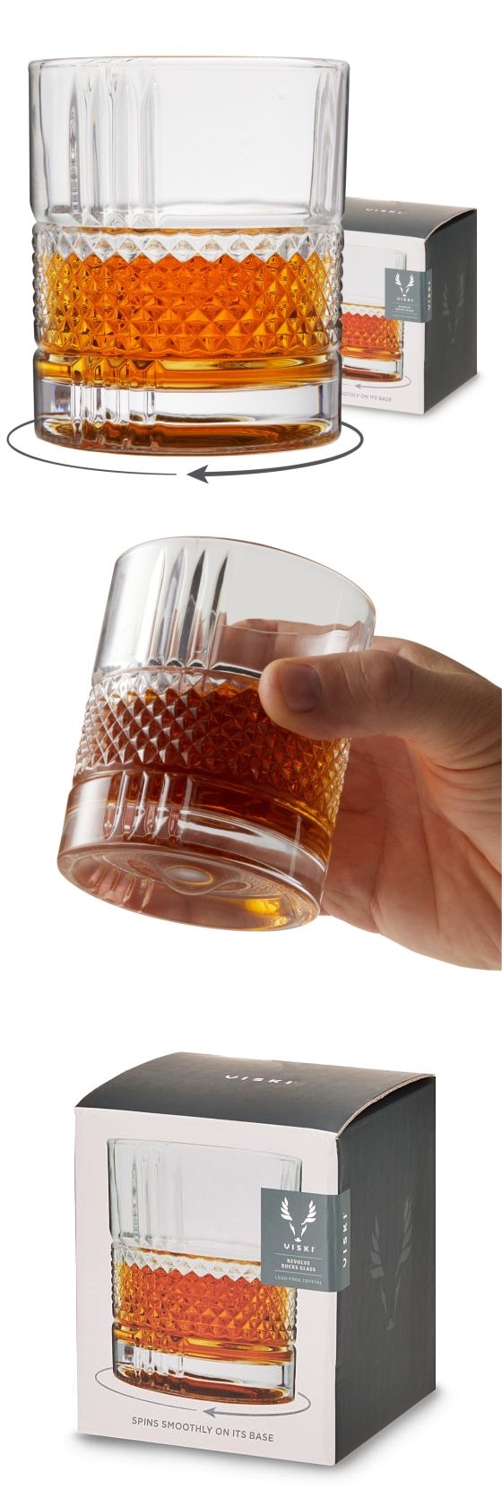 "Revolve" Rotating Cut-Crystal Whiskey Rocks Glass by VISKI