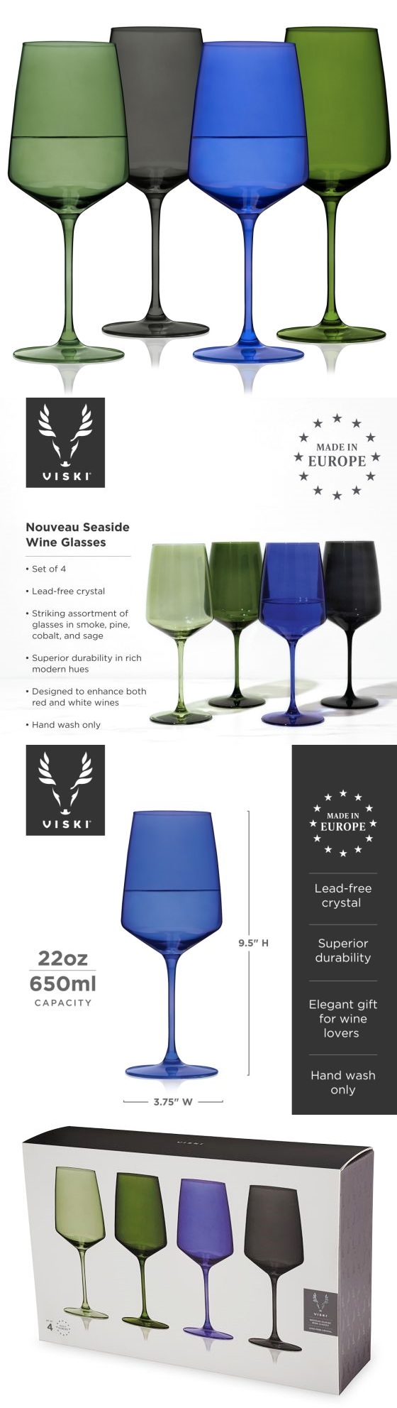Reserve Nouveau 22oz "Seaside" Wine Glasses by VISKI (Set of 4)