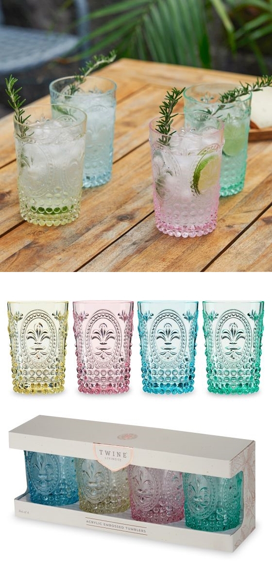 Shatterproof Fleur-de-Lis Embossed Tumblers by Twine Living (Set of 4)