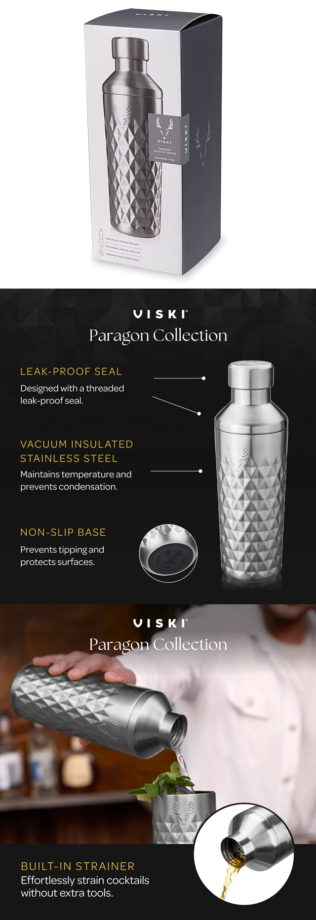 Paragon Collection 23oz Stainless-Steel Cocktail Shaker in Platinum by VISKI