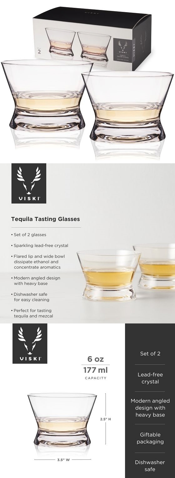 Low-Profile Flared-Lip Lead-Free-Crystal Tequila Tasting Glasses by VISKI