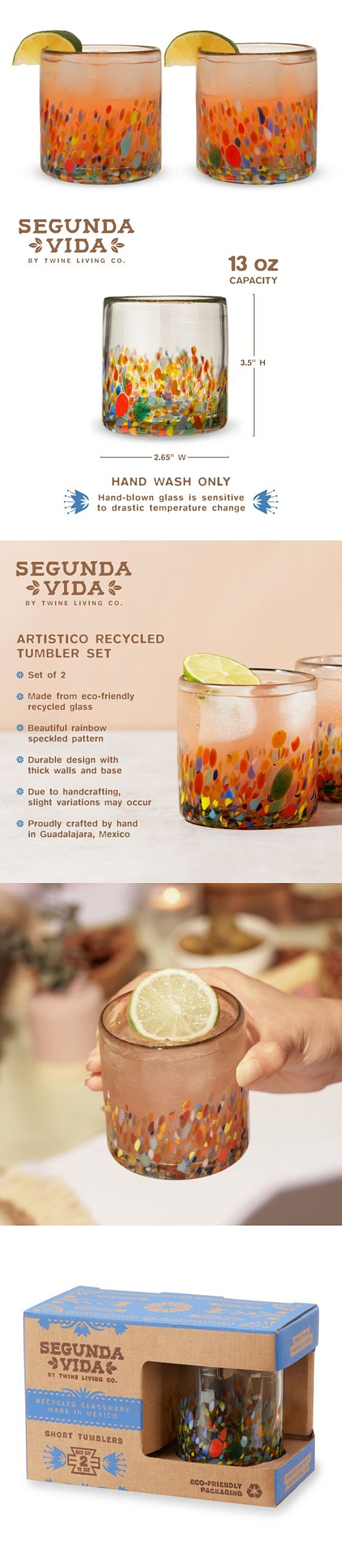 Artistico Speckled Recycled Tumblers Set by Twine Living (Set of 2)