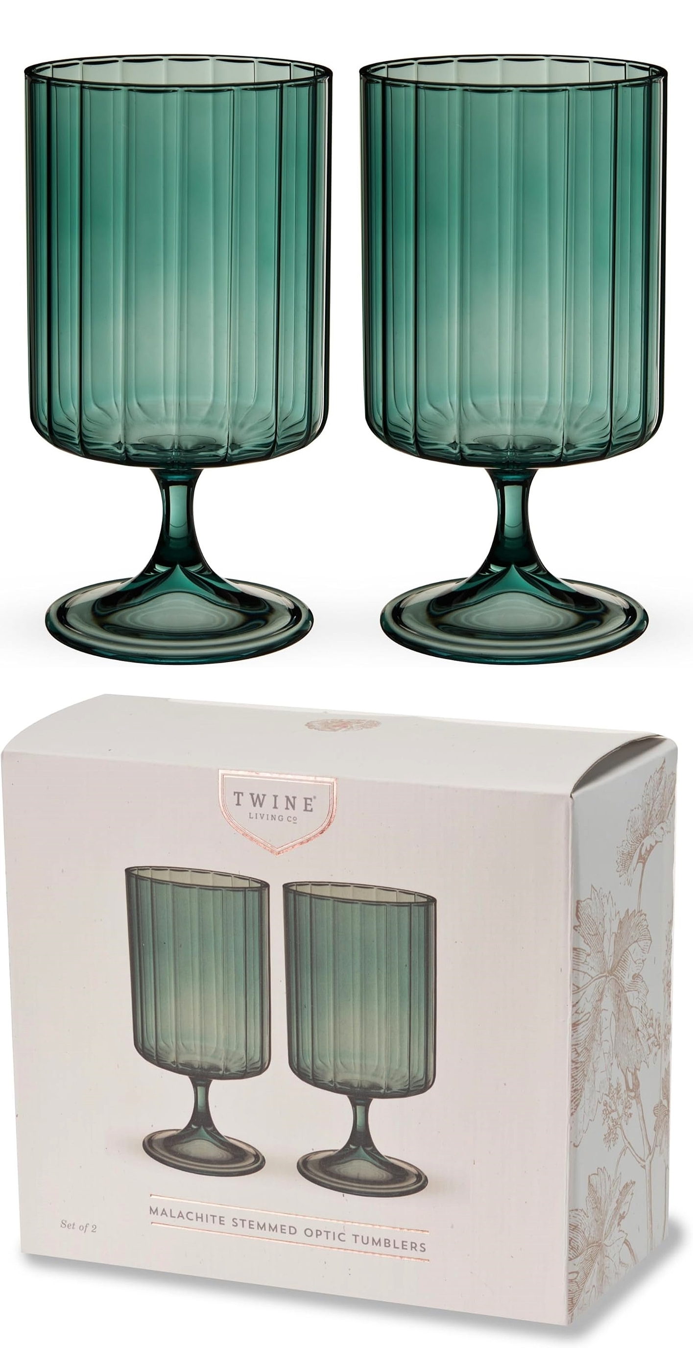 Malachite-Green Stemmed and Ribbed 10oz Optic Tumblers by Twine (Set of 2)