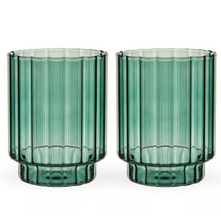 Malachite-Green Stemless Ribbed 10oz Optic Tumblers by Twine (Set of 2)