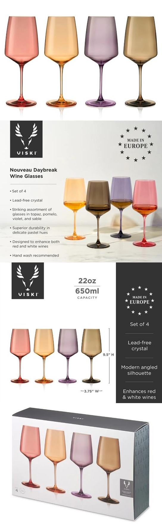 Reserve Nouveau "Daybreak" Crystal Wine Glasses by VISKI (Set of 4)
