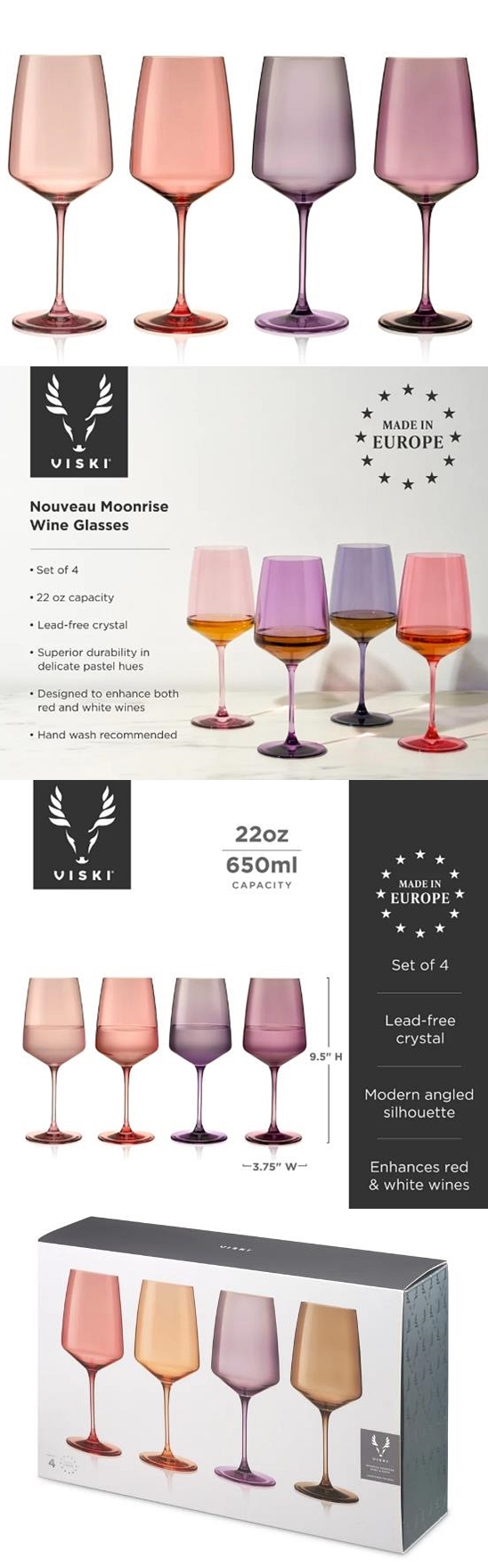 Reserve Nouveau "Moonrise" Crystal Wine Glasses by VISKI (Set of 4)