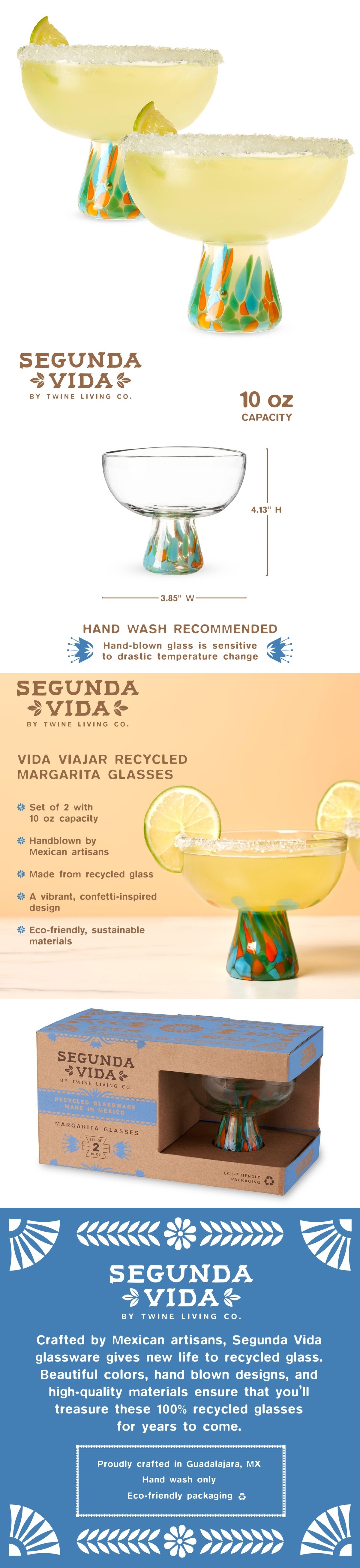 Segunda Vida 'Viajar' Wide-Rimmed Margarita Glasses by Twine Living (Set of 2)