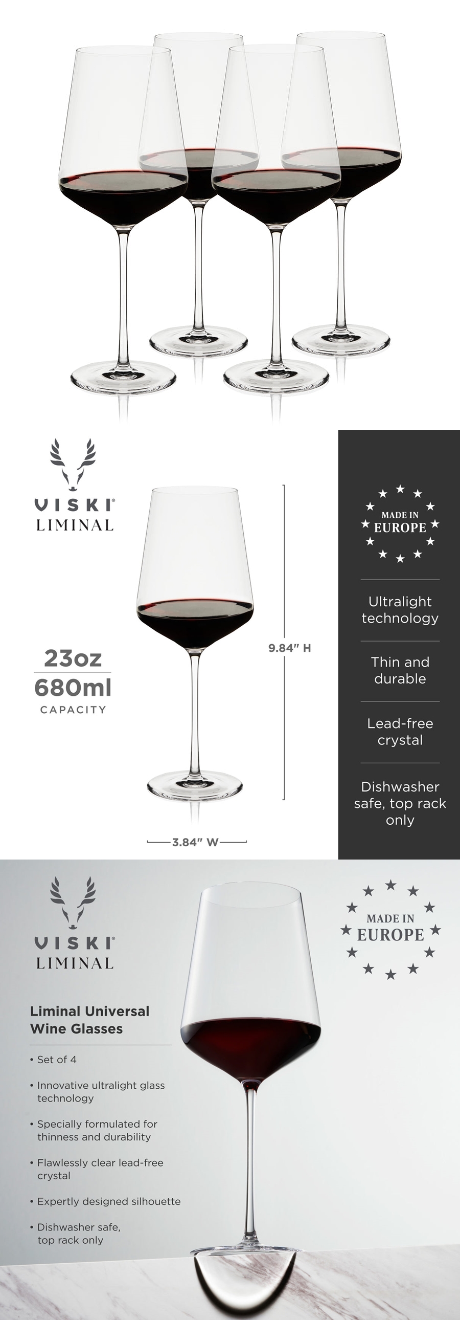 Reserve Liminal Ultralight Universal 23oz Wine Glasses by VISKI (Set of 4)