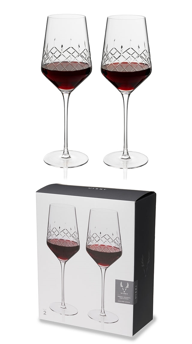 Admiral Collection Crystal Universal Wine Glasses with Linework Etching by VISKI