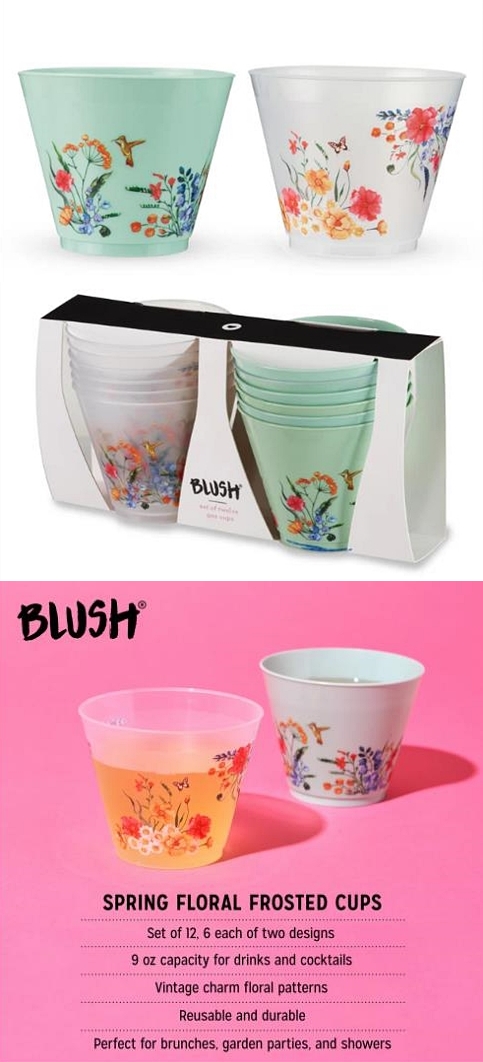 Vintage-Inspired Spring Floral Pattern Frosted Cups by Blush Set of 12