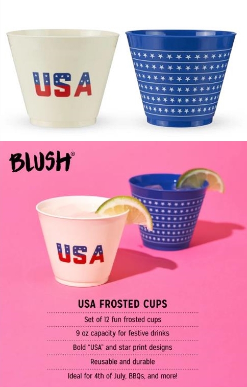 USA Graphic & Stars Print Design Shatterproof Frosted Cups by Blush (Set of 12)