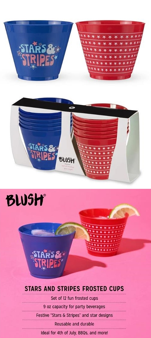 Stars & Stripes Design Shatterproof Frosted Cups by Blush (Set of 12)