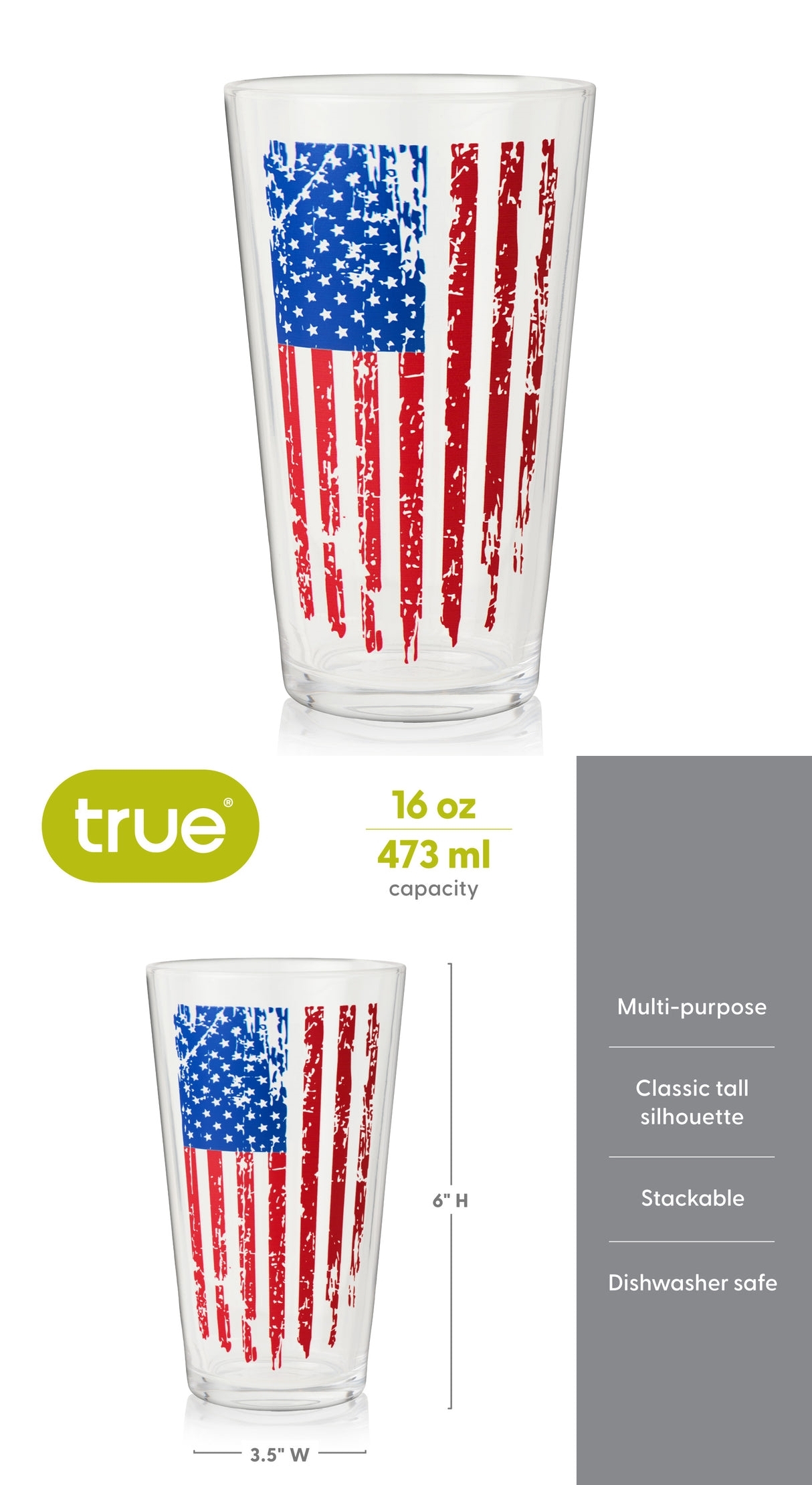 Vertical Weathered American Flag Design 16oz Pint Glass by True