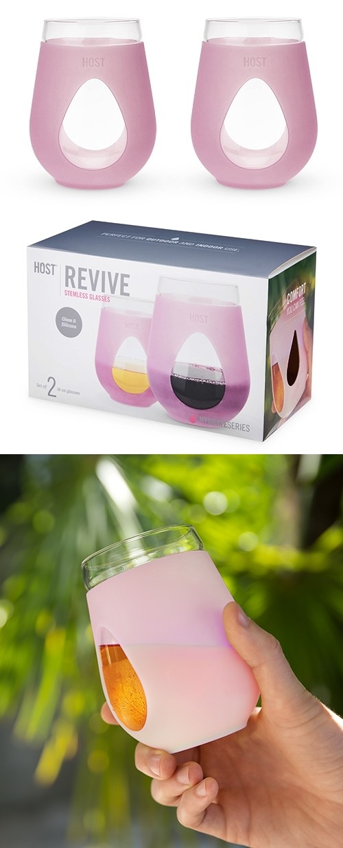 REVIVE Silicone-Wrapped Stemless Wine Glass in Pink by HOST (Set of 2)