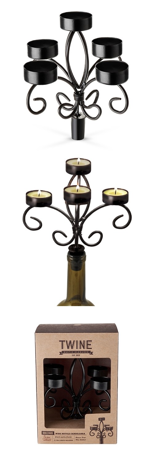 Boulevard 'Vintage & Vine' Black-Finish-Metal Wine Bottle Candelabra