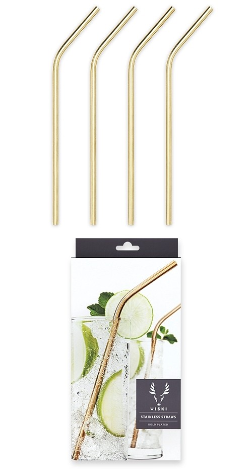 Belmont Gold-Plated Cocktail Straws by VISKI (Set of 4)