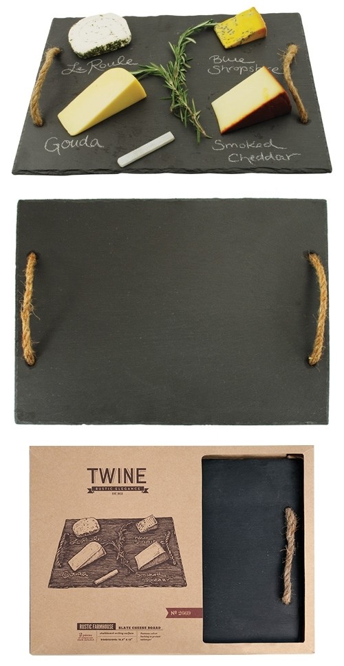 Rustic Farmhouse: Slate Cheese Board with Jute Rope Handles by Twine