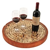 Glass-Topped Rubber-Wood Lazy Susan with Cork Display by True