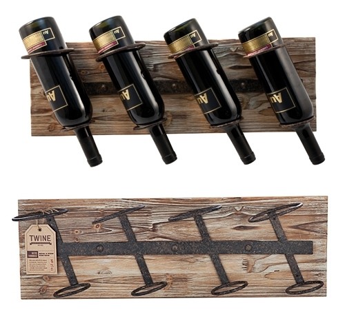 Rustic Farmhouse Collection 4-Bottle Metal & Wood Wine Rack by Twine